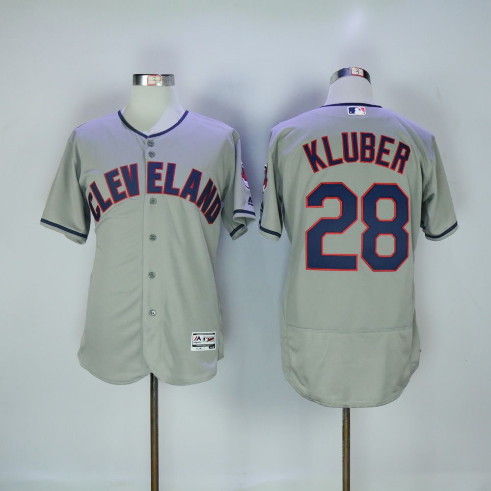 Men Cleveland Indians #28 Kluber Grey MLB Jerseys